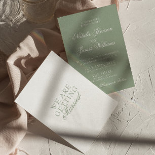 Chique saliegroene luxe boho moderne bruiloft kaart
