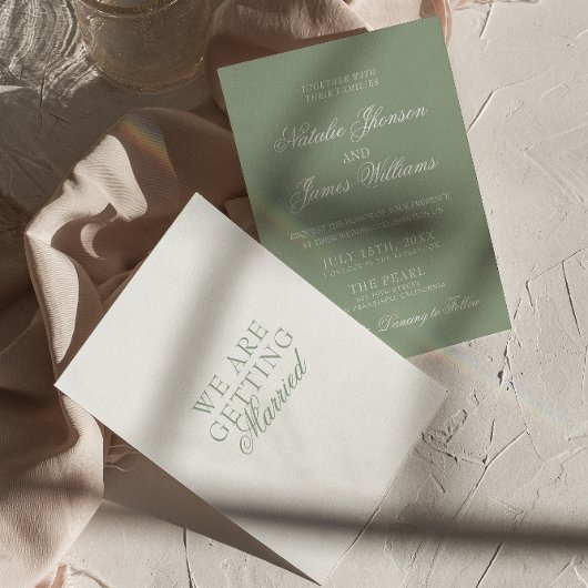 Chique saliegroene luxe boho moderne bruiloft kaart
