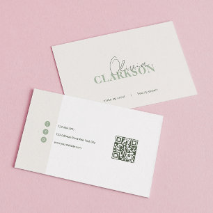Chique Saliegroene Minimalistische Qr Code Visitekaartje