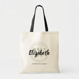 Chique saliegroene monogram initiaal script naam tote bag