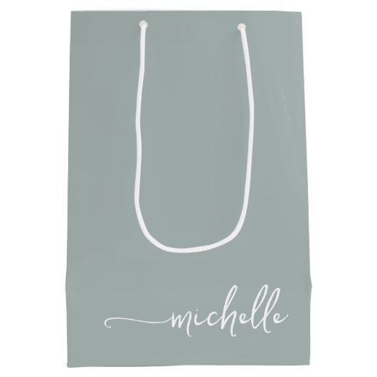 Chique saliegroene monogram naam schrift medium cadeauzakje (Achterkant)
