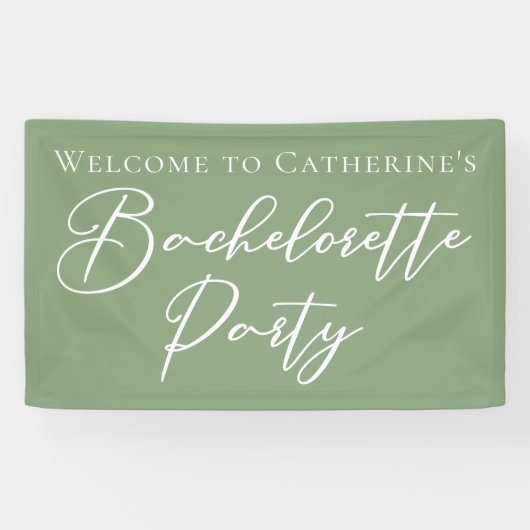 Chique saliegroene vrijgezellenfeest verpersoonlij spandoek (Horizontaal)