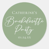 Chique saliegroene vrijgezellenfeestje maatwerk ronde sticker (Voorkant)