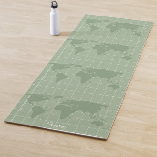 Chique saliegroene wereldkaart aangepaste naam tek yogamat