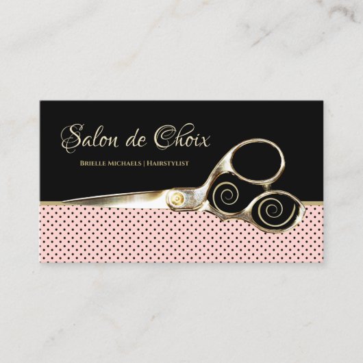 Chique Salon Roze en Zwarte Polka Dots Gouden Scha Visitekaartje (Voorkant)