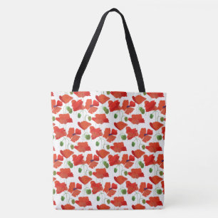 Chique Scarlet Field Poppies Bloemmotief op Wit Tote Bag