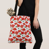 Chique Scarlet Field Poppies Bloemmotief op Wit Tote Bag (Dichtbij)