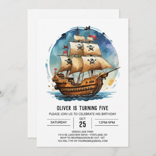 Chique schatkaart Jolly Roger Pirate Verjaardag Kaart (Voorkant / Achterkant)