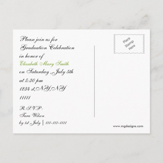 chique schattige boog groene foto Afstuderen Uitno Uitnodiging Briefkaart (Achterkant)