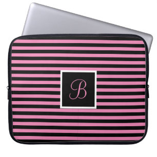 Chique Schattige Initiaal Letter Roze en Zwart Ges Laptop Sleeve