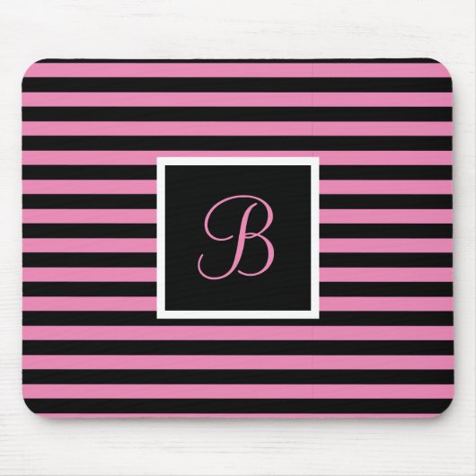 Chique Schattige Initiaal Letter Roze en Zwart Ges Muismat (Voorkant)