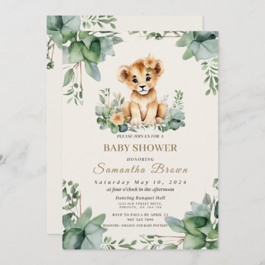 Chique Schattige Leeuwin Cub & Greenery Meisje Bab Kaart (Voorkant / Achterkant)