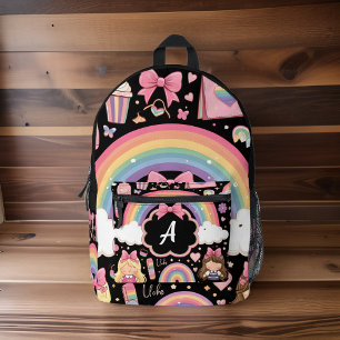 chique schattige meisjes monogram zwart school ki bedrukte rugzak
