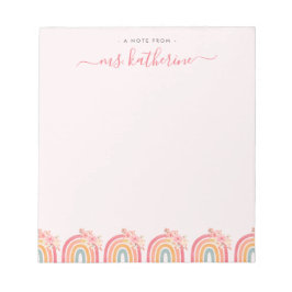 Chique Schattige roze boho regenboog met bloemblaa Notitieblok
