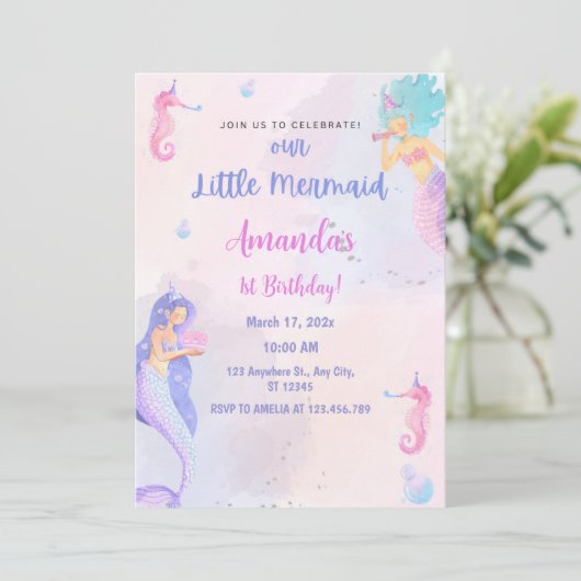 Chique Schattige Zeemeermin Verjaardag Kaart (Staand voorkant)