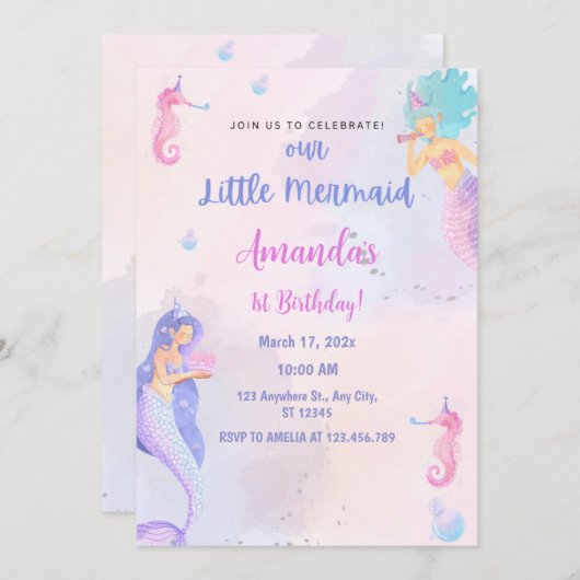 Chique Schattige Zeemeermin Verjaardag Kaart (Voorkant / Achterkant)