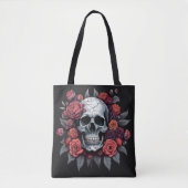 Chique schedel met Rozen Gotische Halloween Canvas Tote Bag (Voorkant)