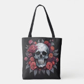 Chique schedel met Rozen Gotische Halloween Canvas Tote Bag (Achterkant)