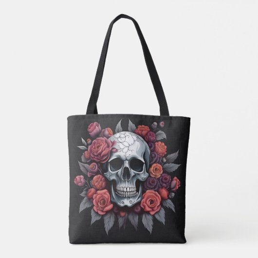 Chique schedel met Rozen Gotische Halloween Canvas Tote Bag (Achterkant)