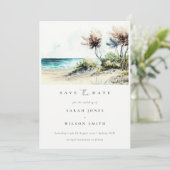 Chique Schemerige Kust Palm Beach Aquarel Zeelands Save The Date (Staand voorkant)