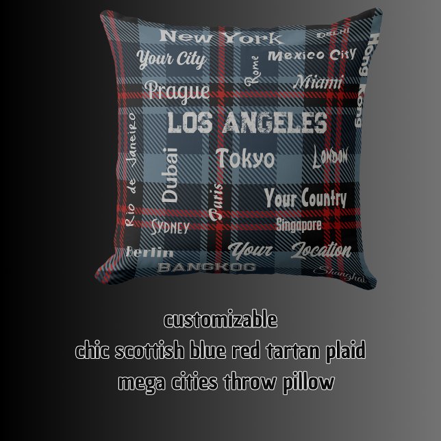 Chique Schotse Blauwe Rood Tartan Plaid & Megasted Kussen (chic scottish blue red tartan plaid & mega cities throw pillow)