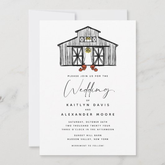 Chique schuur met pompoenen bruiloft uitnodiging (Voorkant)