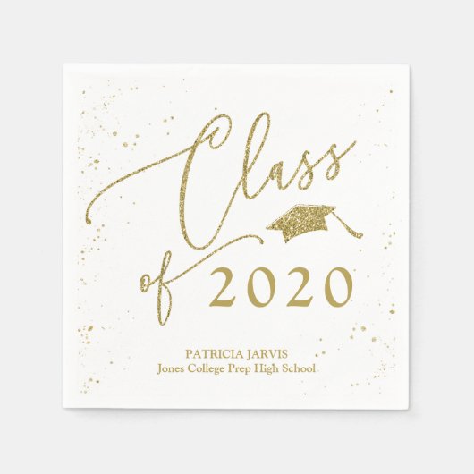 Chique Script Afstudeerder Aankondiging Gouden Gli Servet (Voorkant)