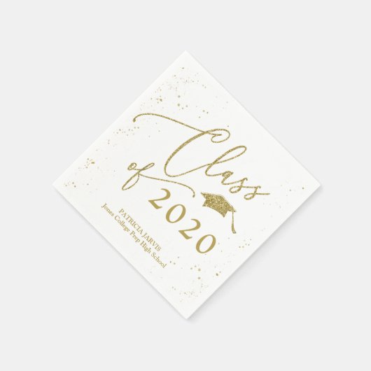 Chique Script Afstudeerder Aankondiging Gouden Gli Servet (Hoek)