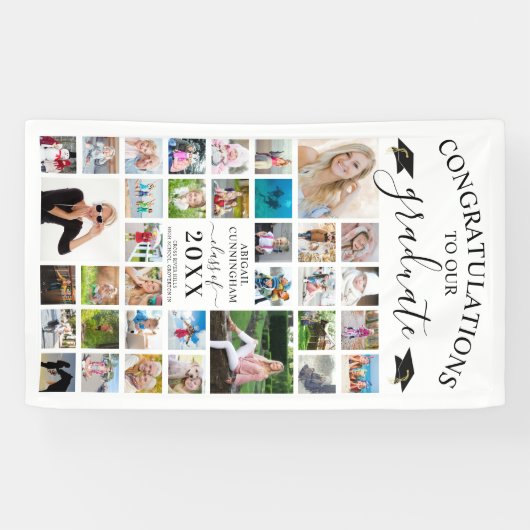 Chique Script Afstuderen 35 Fotocollage Wit Spandoek (Horizontaal)