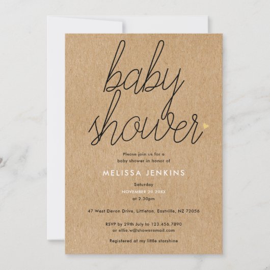 Chique Script Baby shower gouden harten rustieke k Kaart (Voorkant)