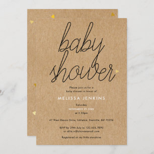 Chique Script Baby shower gouden harten rustieke k Kaart