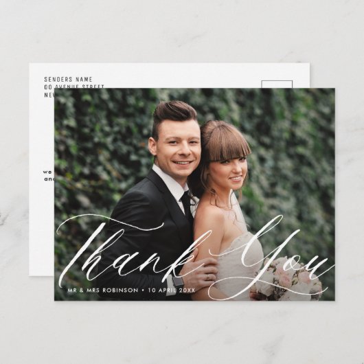 Chique script Bedankt Typografie Trouwkaart Briefkaart (Voorkant / Achterkant)