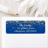 Chique Script Blauw Glitter Bruiloft Retouradres Etiket (Insitu)