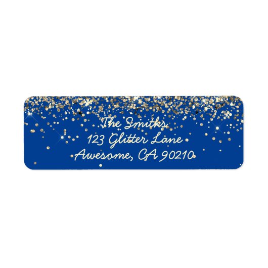 Chique Script Blauw Glitter Bruiloft Retouradres Etiket (Voorkant)