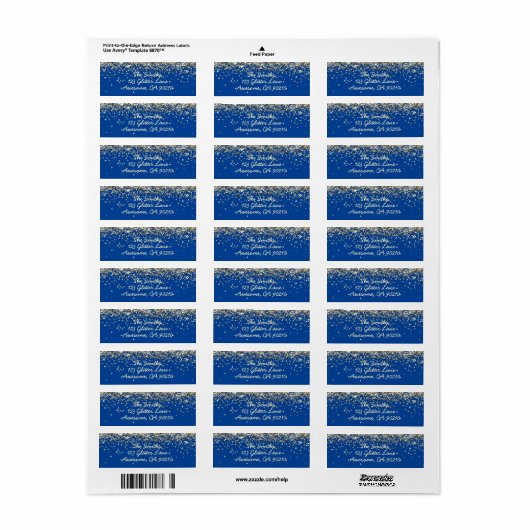 Chique Script Blauw Glitter Bruiloft Retouradres Etiket (Full Sheet)