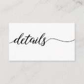 Chique Script Bruiloft details zwart-wit Informatiekaartje (Voorkant)