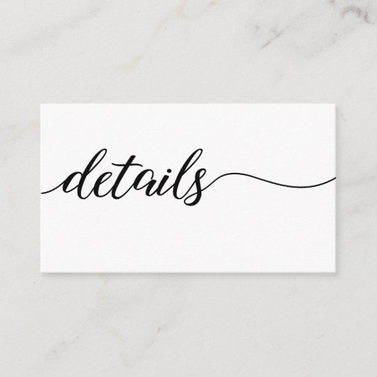 Chique Script Bruiloft details zwart-wit Informatiekaartje (Voorkant)
