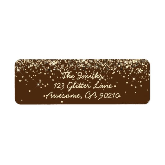 Chique Script Bruin Glitter Bruiloft Retouradres Etiket (Voorkant)