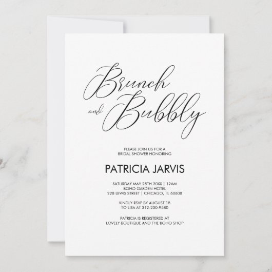 Chique Script Brunch en Bubble Vrijgezellenfeest Kaart (Voorkant)
