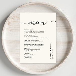 Chique Script Cream Bruiloft Receptie Menu