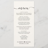 Chique Script Cream Bruiloft Receptie Menu (Voorkant)
