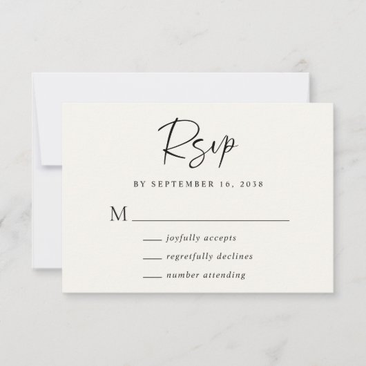Chique Script Cream Bruiloft RSVP Kaartje (Voorkant)