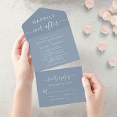Chique Script Dusty Blue Wedding All In One Uitnodiging