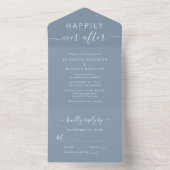 Chique Script Dusty Blue Wedding All In One Uitnodiging (Binnen)