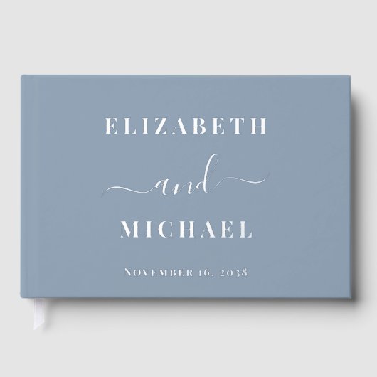 Chique Script Dusty Blue Wedding Gastenboek (Voorkant)