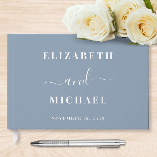 Chique Script Dusty Blue Wedding Gastenboek