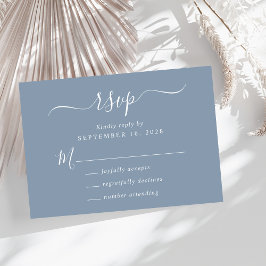 Chique Script Dusty Blue Wedding RSVP Kaartje