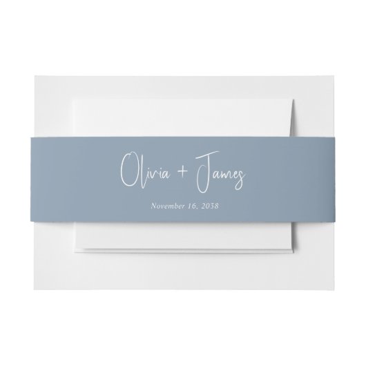 Chique Script Dusty Blue Wedding Uitnodigingen Wikkel (Voorkant Voorbeeld)