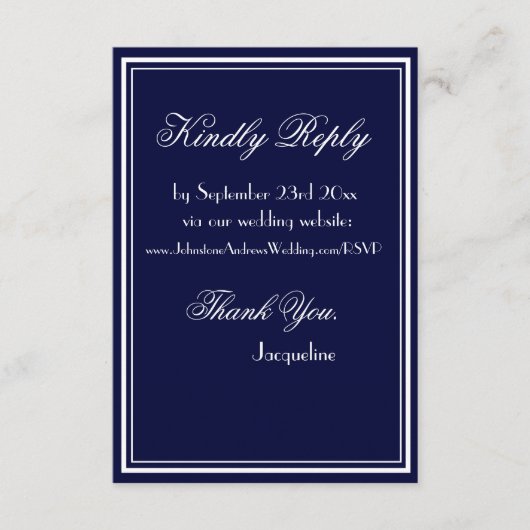 Chique script eenvoudige bruiloft website RSVP mar Informatiekaartje (Voorkant)