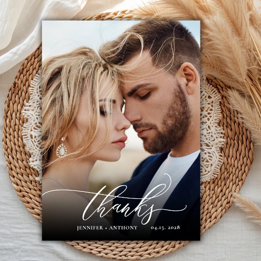 Chique Script Elegant 2 foto bruiloft dank u kaart